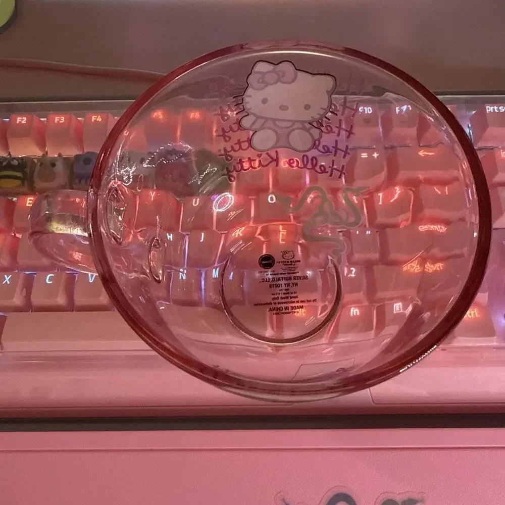 Sanrio Hello Kitty Mug Clear Pink Glass Large Coffee Latte Tea Cup 16oz 2024